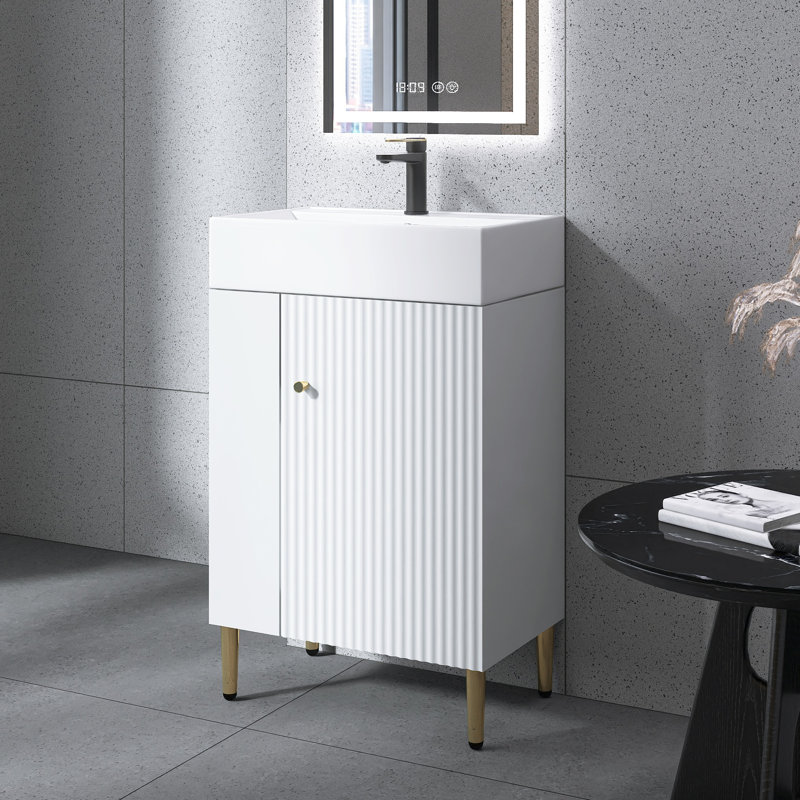 22 po X P 12 po P x 34 po Meuble-lavabo autoportant H blanc avec plateau en céramique blanche
