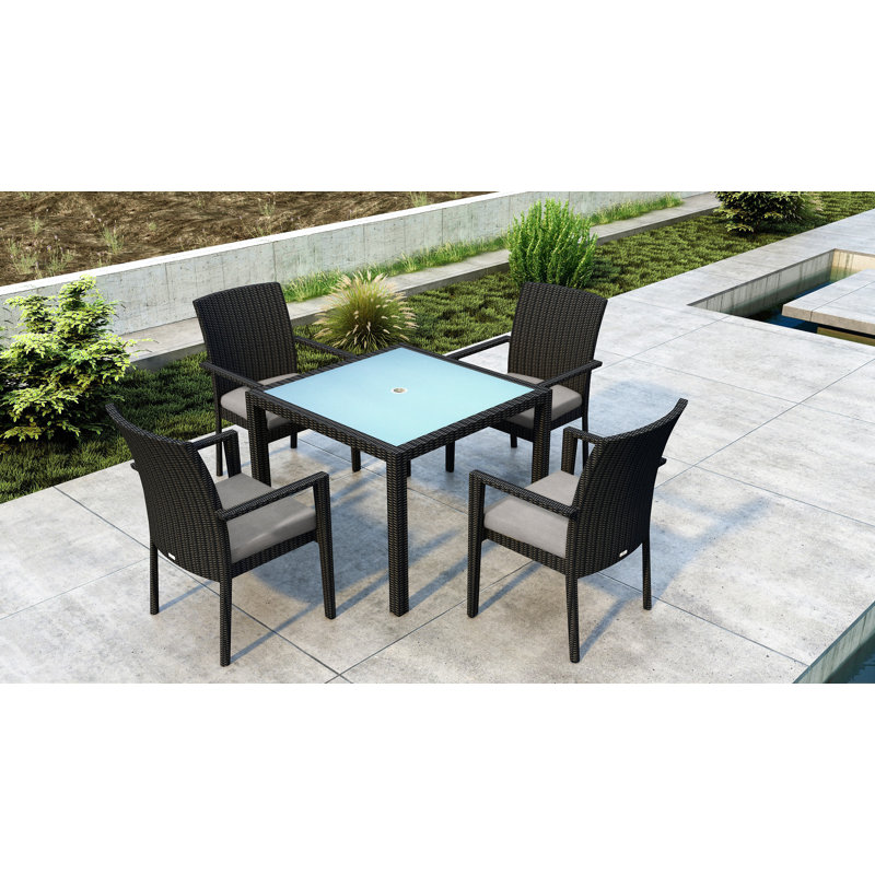 Thornaby 4 - Person Wicker Patio Dining Set with Square Table, Cast Silver Sunbrella®