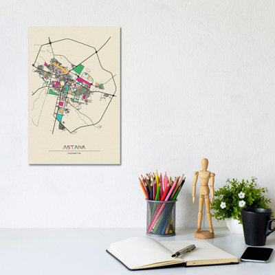 Astana, Kazakhstan Map by Ayse Deniz Akerman - Print on Canvas