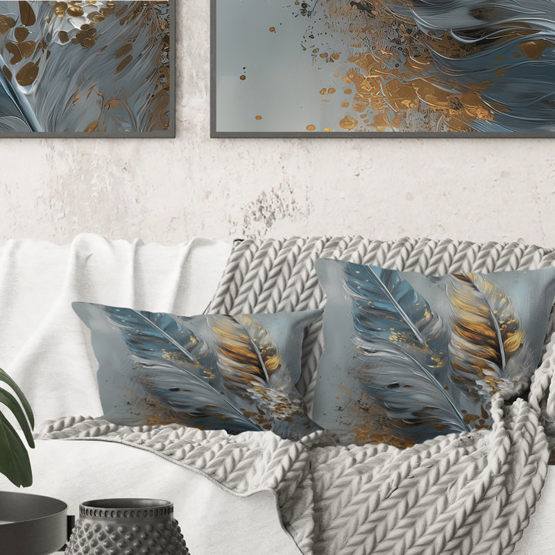 Coussin décoratif à plumes dorées Wanderlust I - Glam Feather