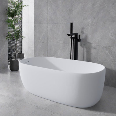 Baignoire de trempage autoportante en résine 51 po à surface solide avec trop-plein et bonde escamotable blanche 51 po