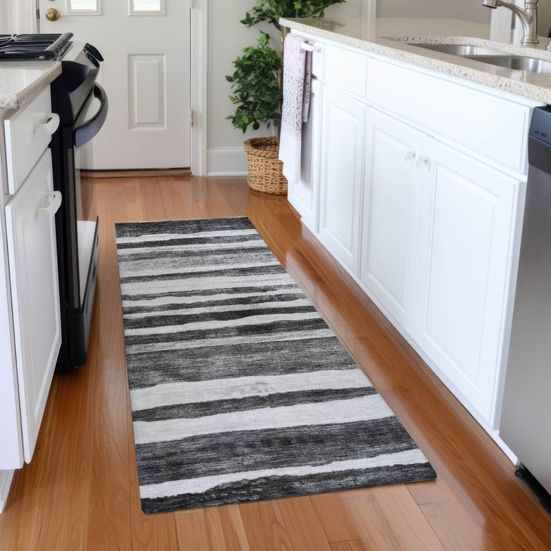 Machine Washable Indoor/Outdoor Cicel ACN1191 Charcoal Rug, Runner 2'3" x 7'6"
