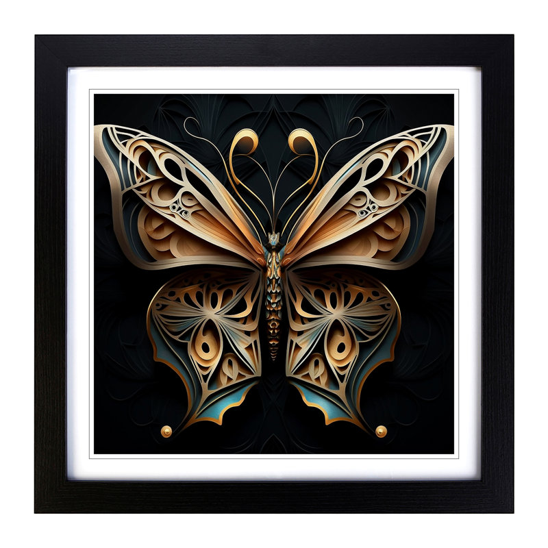 Butterfly Art Deco - Framed Print, Black