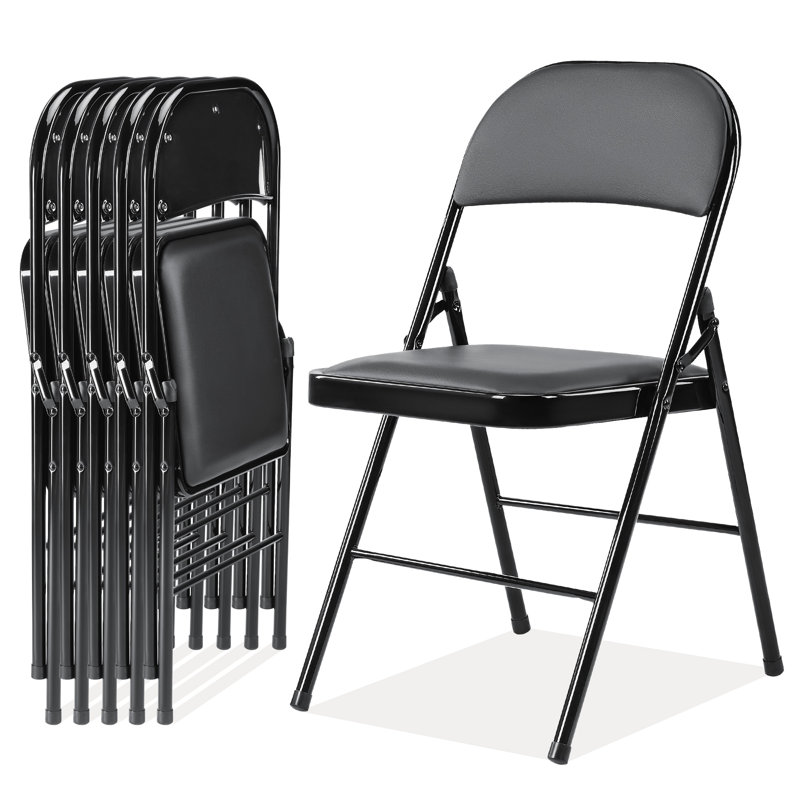 Marky Upholstered Metal Folding Event Chairs with Padded Seats for Office, Conference Room, Black