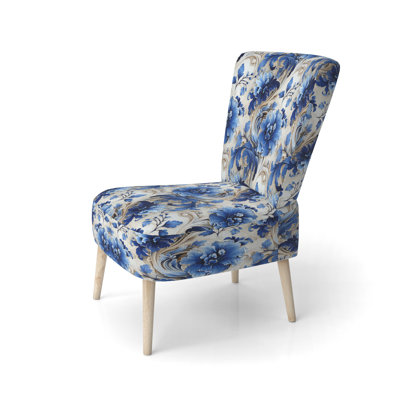 Motif victorien majestueux à volutes de cobalt - Chaise d'appoint rembourrée de style campagnard, chaise d'appoint rustique à motif floral