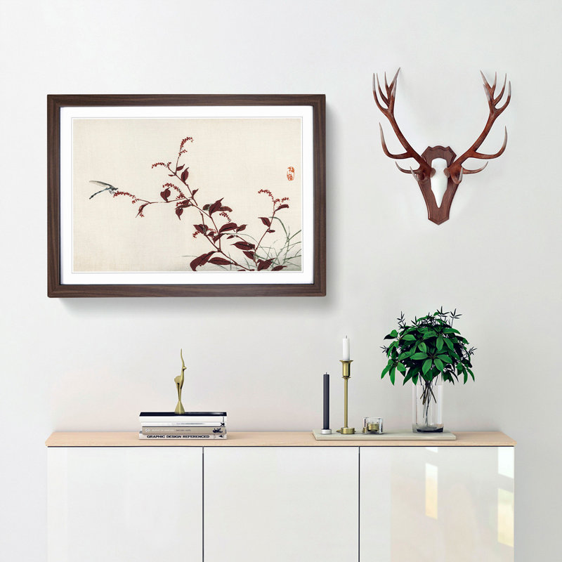 Dragonfly by Kono Bairei - Picture Frame Painting Print, 36cm H x 48cm W x 2cm D, Walnut Framed
