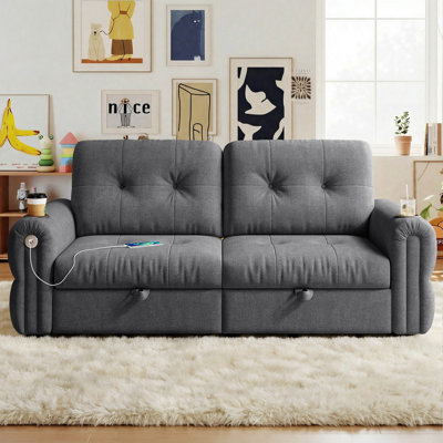 Canapé-lit convertible multifonctionnel en chenille de 77 po avec ports de chargement USB - Canapé-lit en chenille doux pour le salon