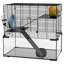 Cage à gerbille et hamster avec bassin en verre, rampes, plateformes, cabane et roue d'exercice, pour petits hamsters, noir
