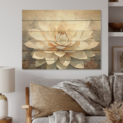 Beige Succulent Soft Bloom - Succulent Wood Art On Natural Pine Wood