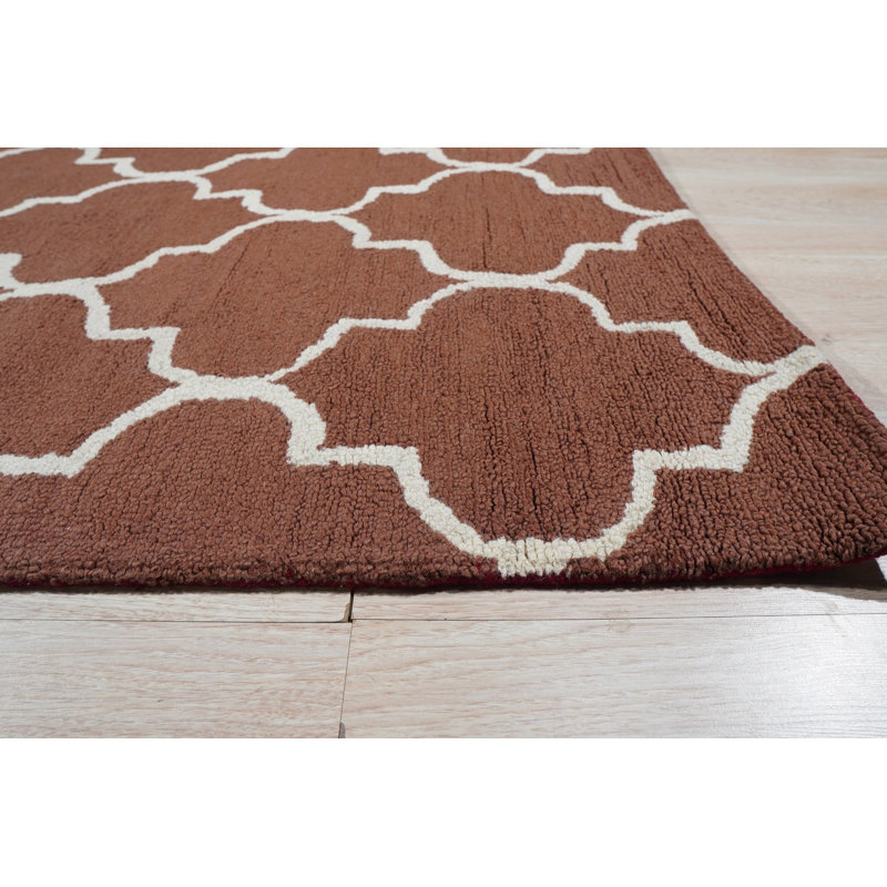 Hand Tufted Wool Geometric Area Rug in Brown