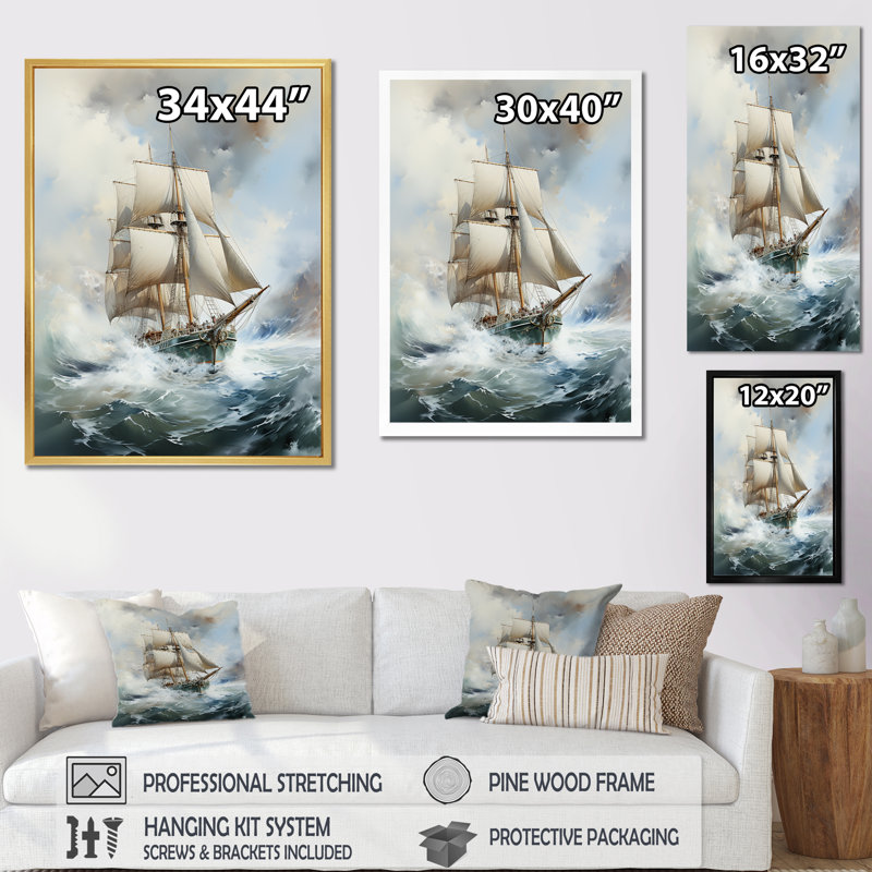 Bateau pirate, tempête, paysage, tempêtes, estampes murales, Cadre flottant noir, H 32 po x l 16 po