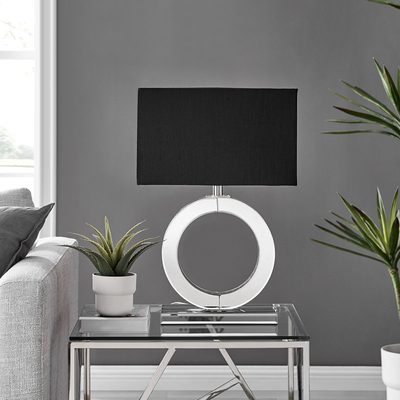 Cloe Mirror & Fabric Shade Halo Table Lamp Light (Bulb Included), Black