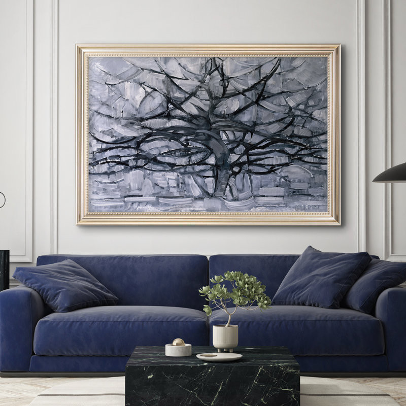 «The Grey Tree» par Piet Mondrian sur toile encadrée sur mesure, 28x40 INNER SIZE, Framed Canvas, Pewter Satin