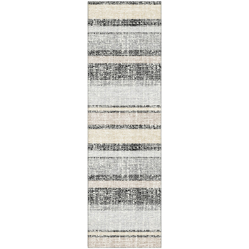 Premium Machine Washable Mayfield AMF2122 Striped Rug, 2'3" x 7'6" Runner, Black