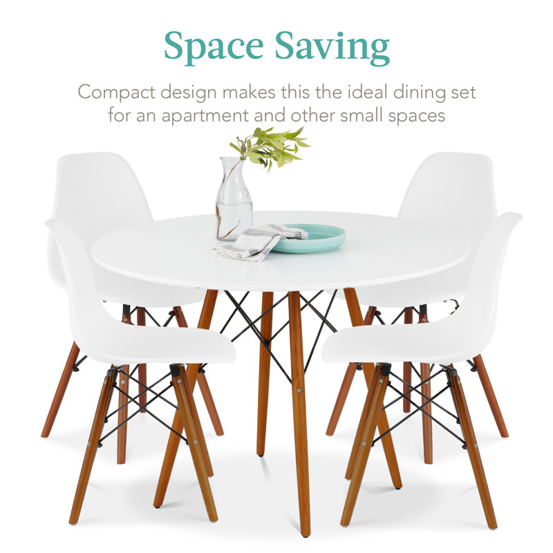 White and Walnut Mid-Century Modern 5-Piece Dining Set