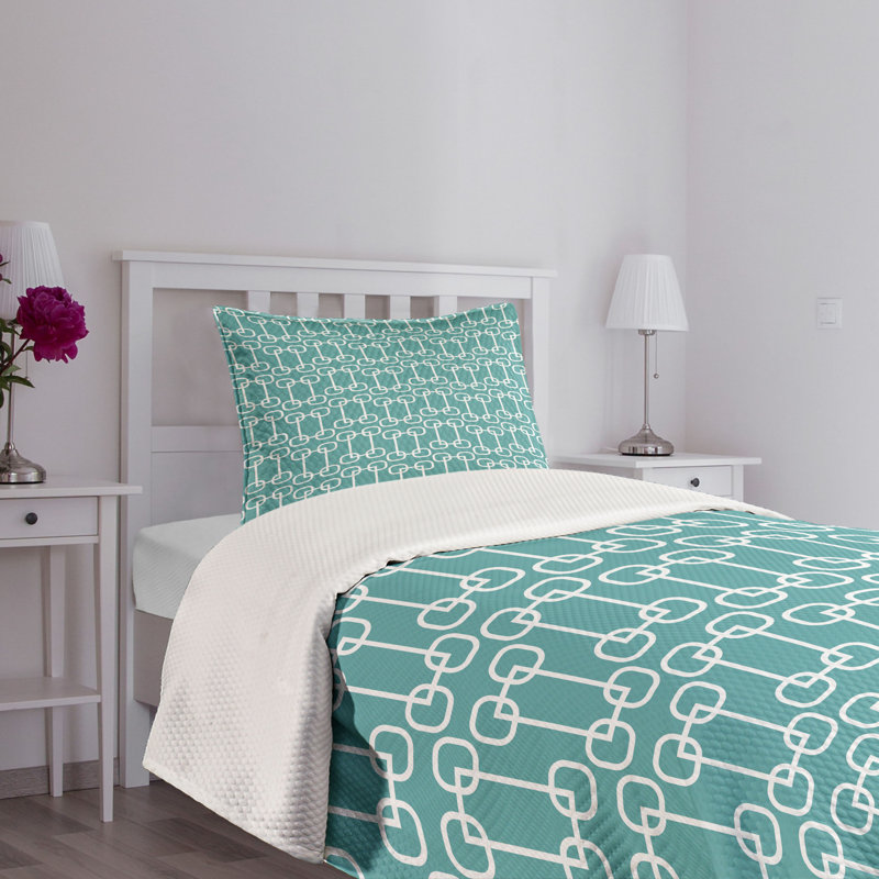 Turquoise and White Twin Quilted Bedspread Set