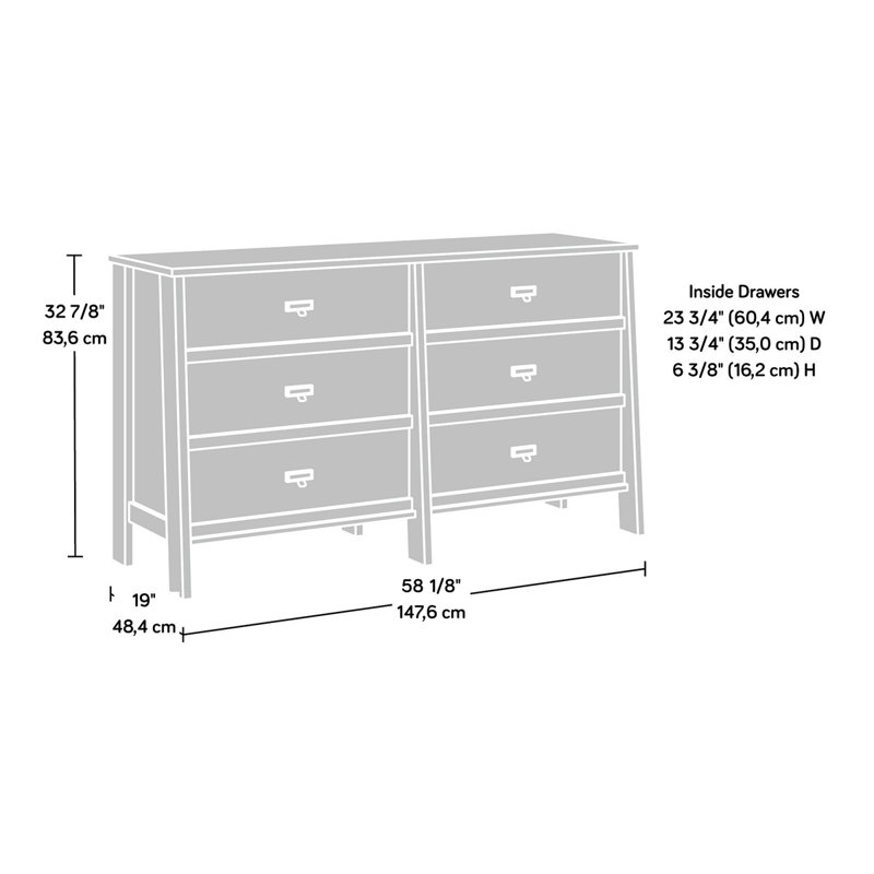 Commode 6 tiroirs Country, finition grise, Gris