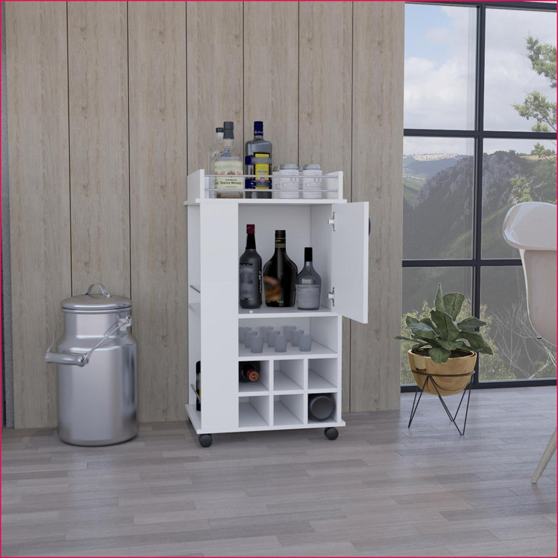 Chariot-bar avec 6 supports à vin, armoire et amp; Roulettes | Moderne | Bois d'ingénierie, Blanc