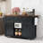 Farmhouse Kitchen Island with Power Outlet, Drop Leaf, Sliding Barn Doors & Wheels - White-2122682050