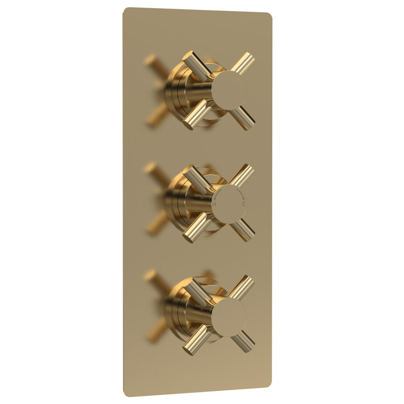 Tec Crosshead Triple Concealed Thermostatic Shower Valve, Brushed Brass