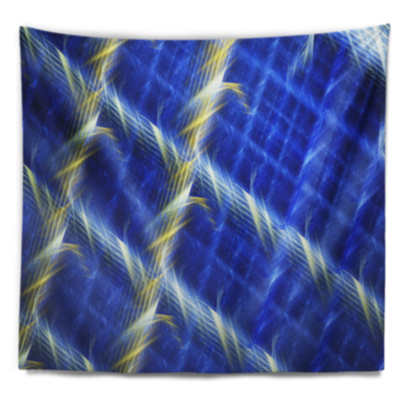 Tapisserie bleue abstraite en métal, H 50 po x l 60 po
