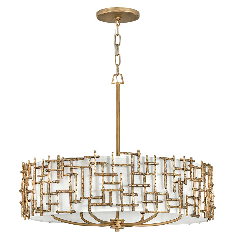 Fredrick Ramond Farrah 6-Light White Linen Drum Chandelier, Gold