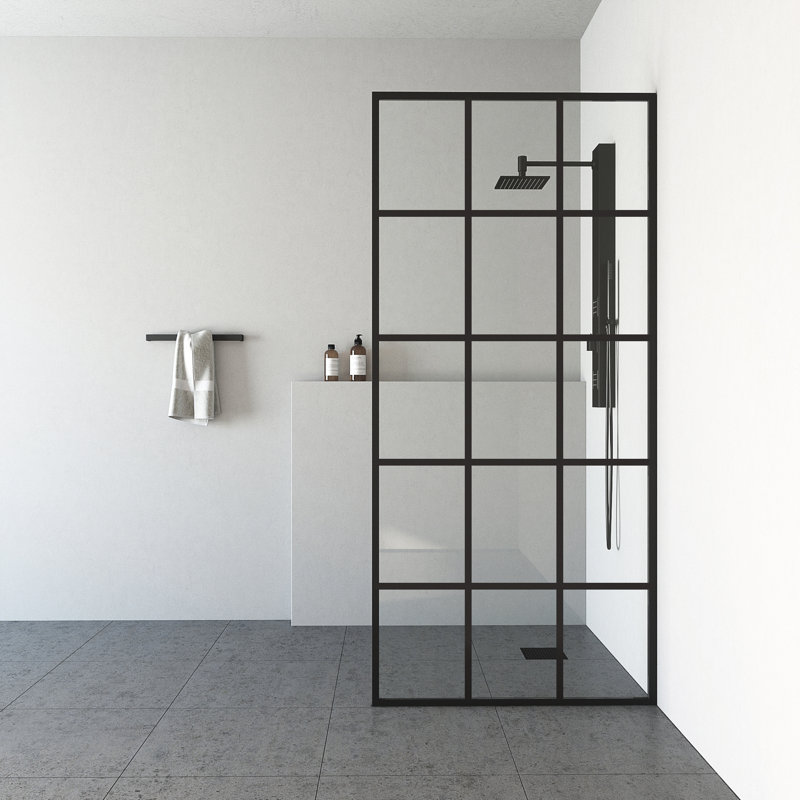 Écran de douche à cadre fixe avec verre 3/8 po M 34 po x H 74 po Mosaic, Noir mat transparent