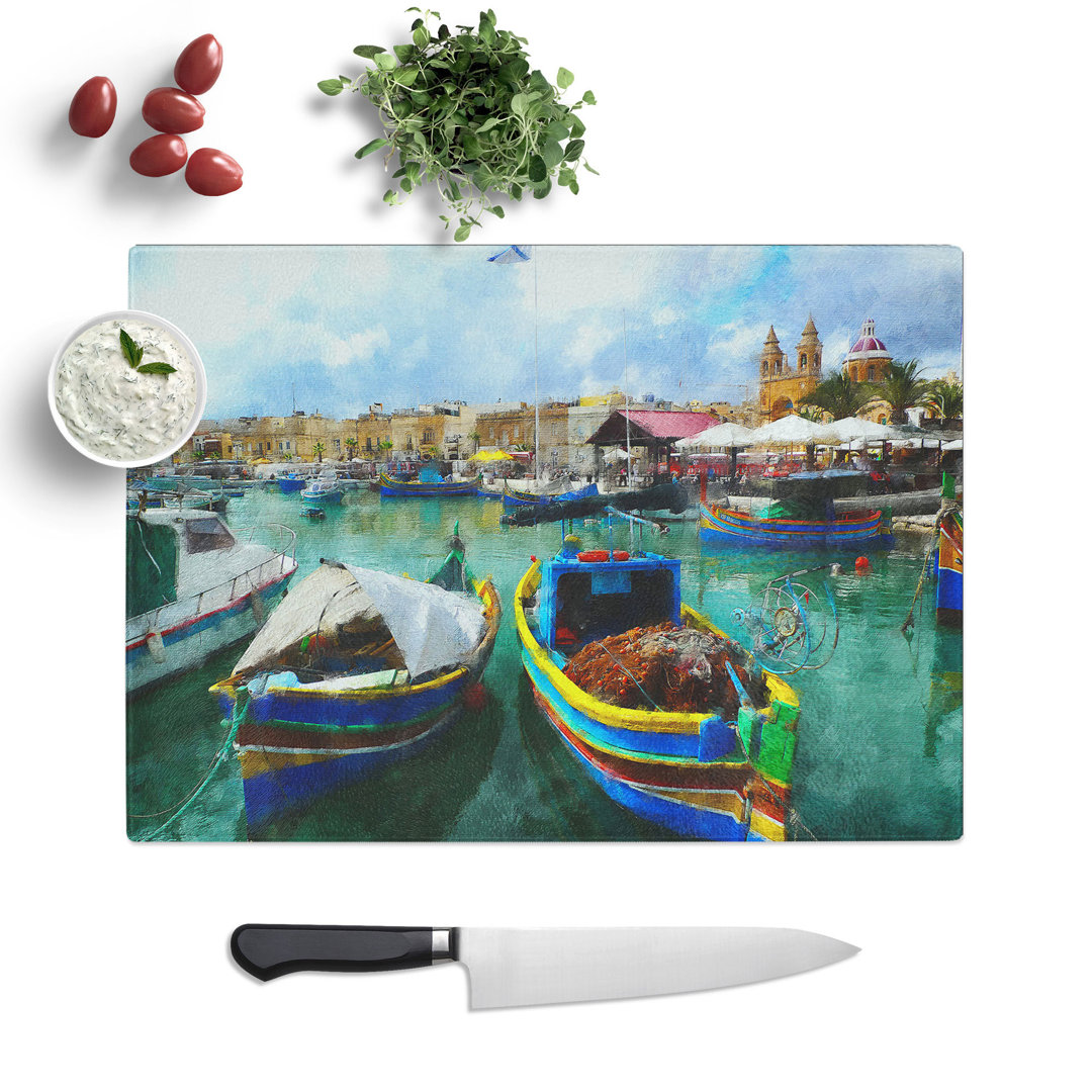 Fishing Boats in Malta Painting Chopping Board
