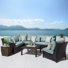 Ensemble de conversation modulaire en rotin de six articles avec housses de coussin Sunbrella