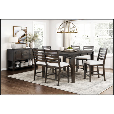 Ensemble de salle à manger à hauteur de comptoir 6 pièces Classic avec finition espresso foncé, table extensible et sièges rembourrés pour une salle à manger élégante et fonctionnelle