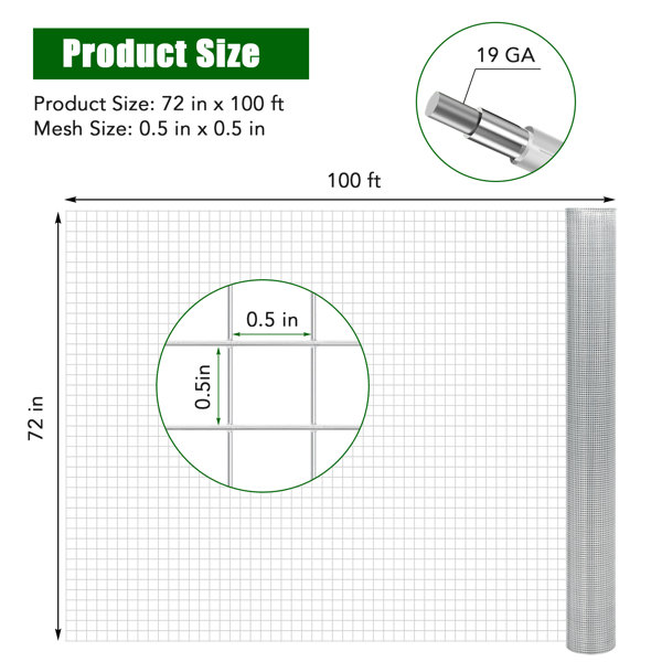 OUTGOODS Durable Galvanized Hardware Cloth – Welded Wire Mesh Roll ...