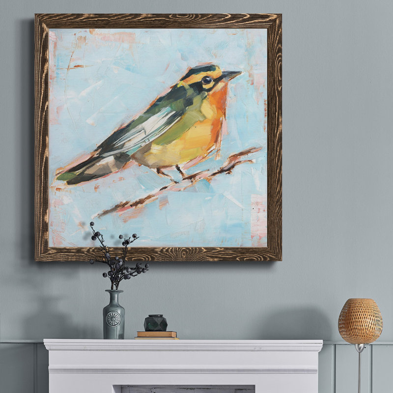 Toile avec cadre Bird Premium IV - prêt à accrocher, Encadré de bois de noyer, H 17 po x l 17 po x P 1 po