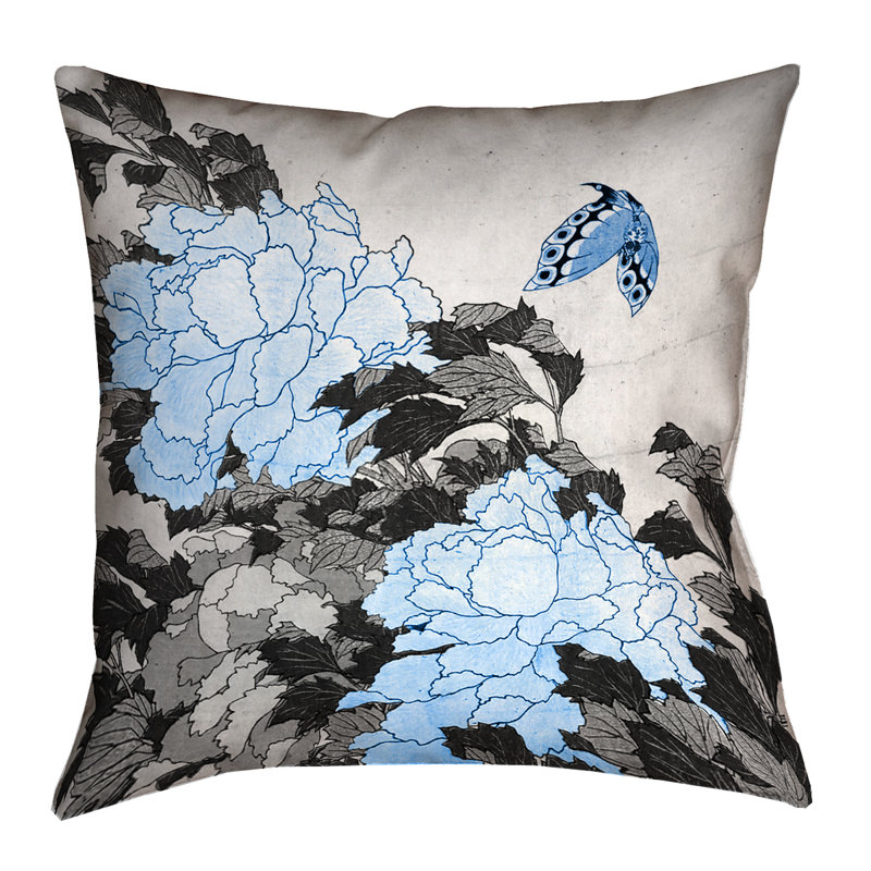 Coussin Katsushika Hokusai, H 18 po x l 18 po, Gris / bleu