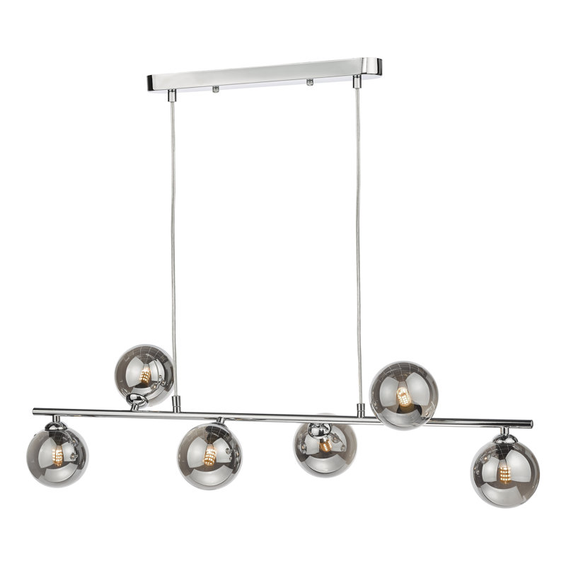 Spiral 6LT BAR PENDANT GLS, Polished Chrome/Smoked, 150cm H x 82.5cm W x 82.5cm D
