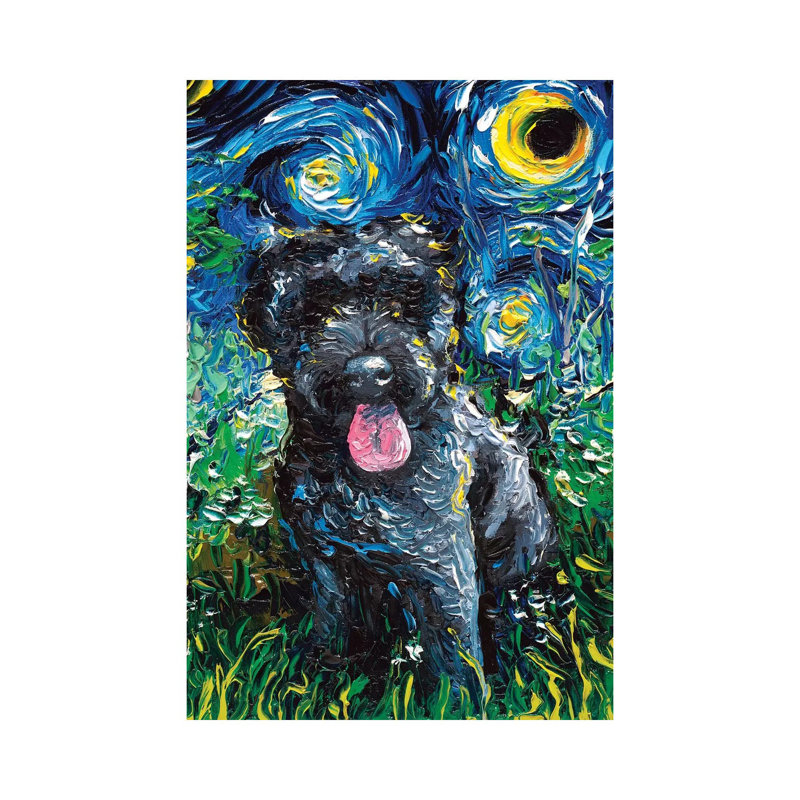 « Black Goldendoodle Night » par aja Trèves, reproduction d’art, H 26 po x l 18 po x 1,5 po, Toile tendue, Pas de tapis