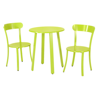 Matte Lime Bistro For Outdoor Enjoyment, Powder-coated Iron, Intimate Dining With 2 Chairs & Table Iron , , Stylish Meals, 1