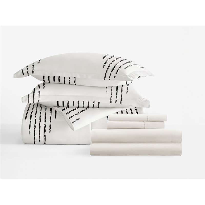 7-Piece Bedding Bundle - Pattern Comforter and Sheet Set, King Comforter + 1 Additional Piece, Gray Striped