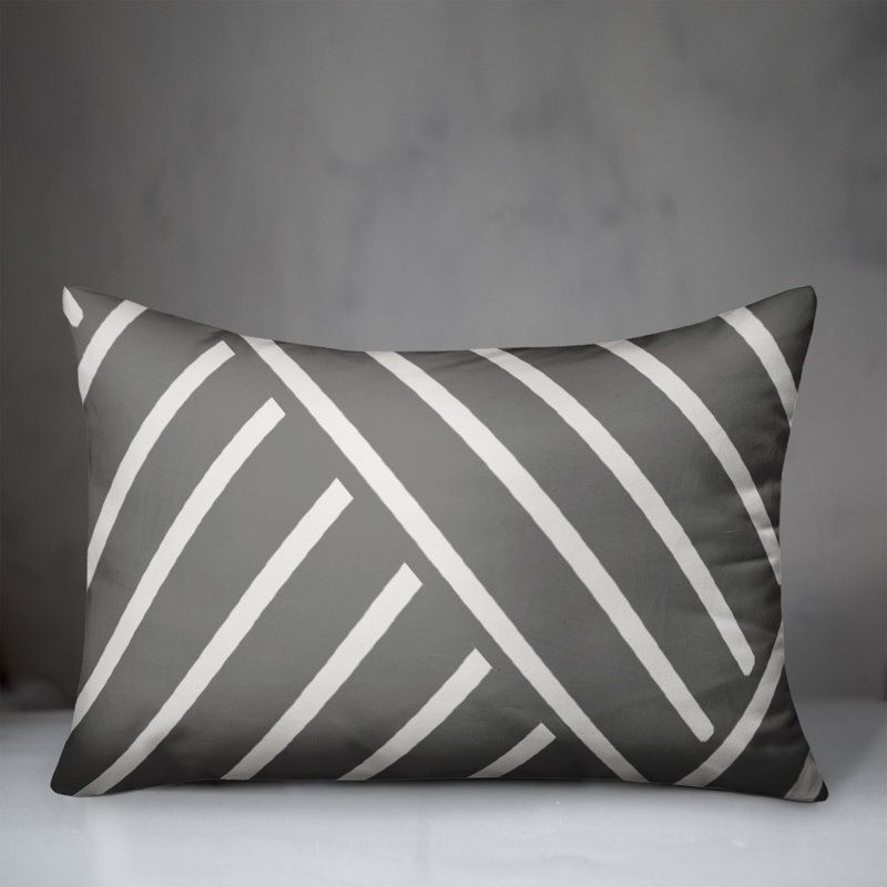 Striped Outdoor Reversible Throw Pillow, 14"H x 20"W, Gris