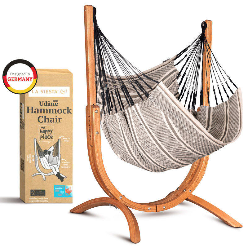 Chaise hamac en coton biologique LA SIESTA® Udine avec support en eucalyptus FSC®, Zèbre