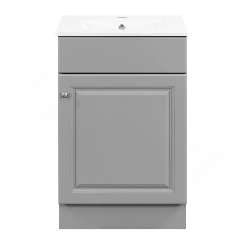 Video 20" Bathroom Vanity With Sink, Vanity Cabinet With Door Shelf And Adjustable Shelf, Grey