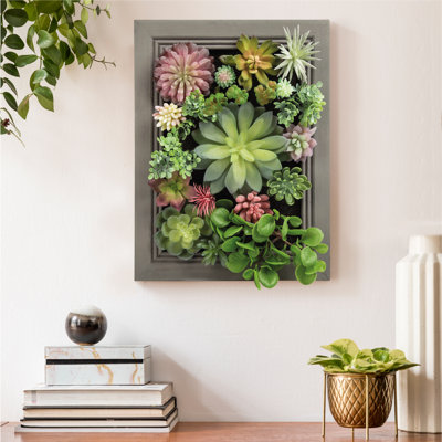 15.8'' Faux Succulent in Wood Decorative Vase