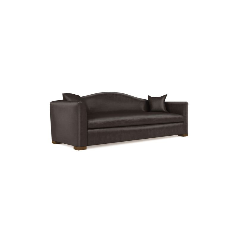Horatio Camelback Taper Curved-Arm Sofa, Vintage Leather Chocolate, 33" H x 96" W x 40" D, Weathered