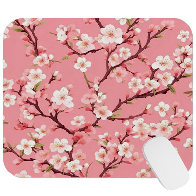 Floral Japanese Sakura Chery Blossom Flowers XII Asian Gaming Cute Office Laptop Desk Pad Gift Mat Square Rectangle Non-Slip Mousepad