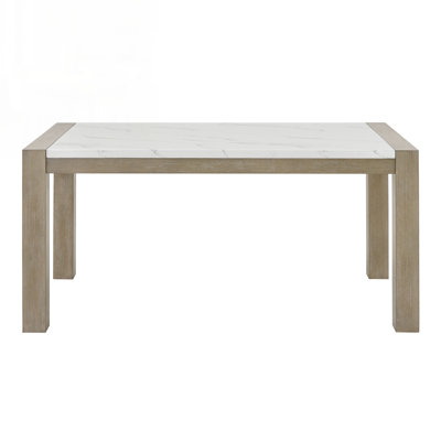 Tabitha 66"W Rectangular White Faux Marble Top Dining Table in Light Oak Finish
