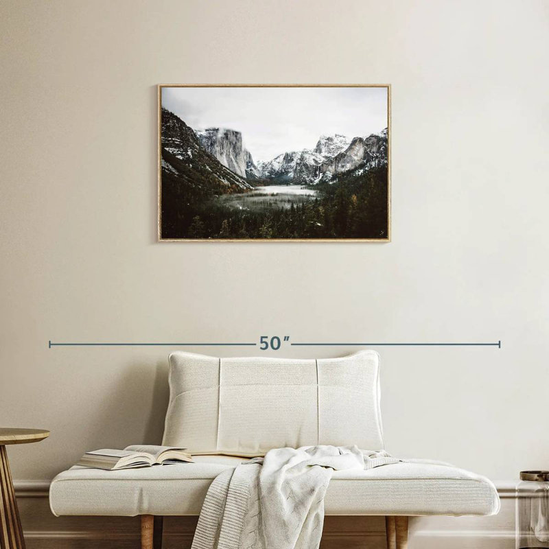 Yosemite Winter Magic, Cadre flottant en bois naturel, 31 po x 21 po