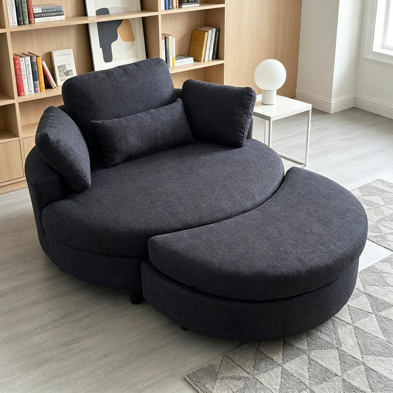 Fauteuil demi-tonneau avec repose-pieds Danieal, Mélange de polyester noir