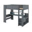 Lit mezzanine double en bois avec bureau, tablettes multiples, DEL et station de charge