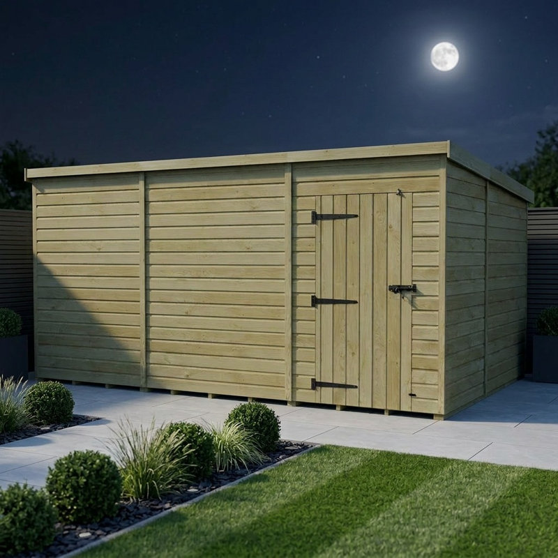 Total Sheds 17ft x 10ft Pent Garden Shed - Single Door - No Windows - Pressure Treated Timber - UK Manufactured
