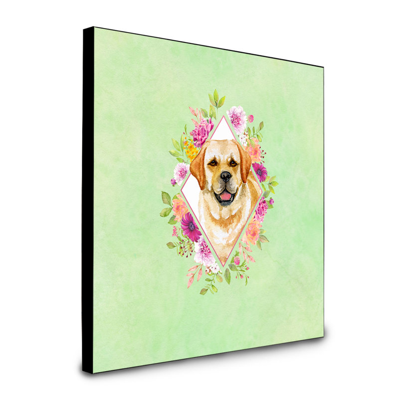 Panneau mural Dollman Flowers, Vert, Golden Retriever orange
