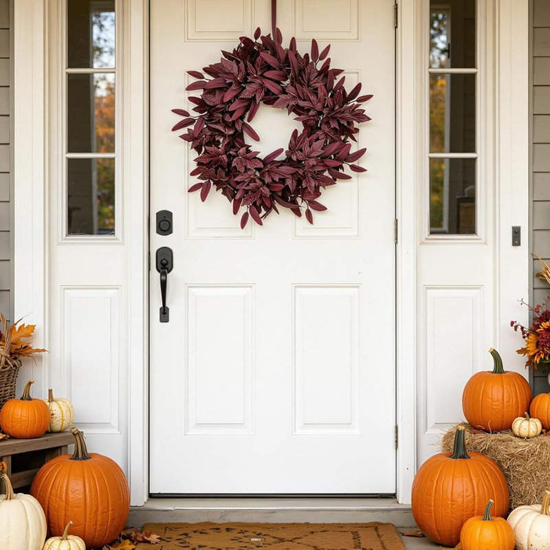 Couronne de feuille d'érable automne marron pour porte d'entrée, décor de récolte d'automne avec feuillage rustique, décoration de l'Action de grâce pour porche, fenêtre, style maison de campagne et décoration intérieure